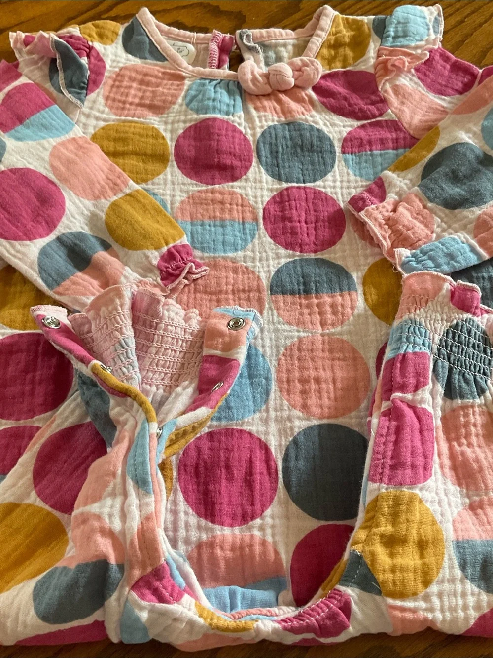 Vintage-Inspired Mud Pie Multi-Color Polka Dot Cotton Ruffle Romper Sz 6-9 Mos.